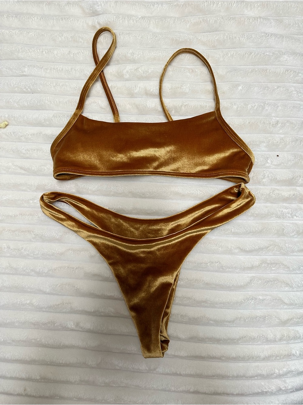 Zaful Metallic Gold Velvet Bikini Set